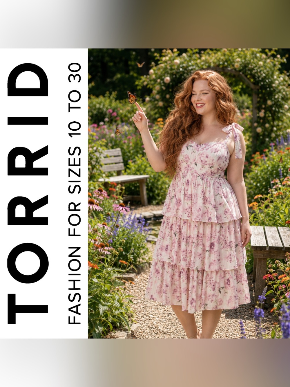 Torrid Sweetheart Chiffon Bow Strap Tiered Romantic Floral Midi Dress, Lg, NWT!